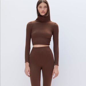 Zara Chocolate Hooded Ribbed Top